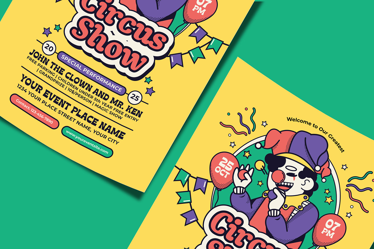 Retro Circus Show Flyer Template, a Flyer Template by Tiptop Graphic (Photo 3 of 5)