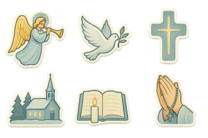 Religious icons set with angel, dove, an Illustration by Dvoevnore photos