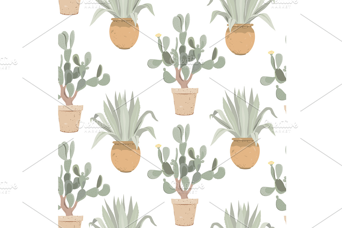 Potted agave and prickly pear cactus, an Object Illustration by Toltemara
