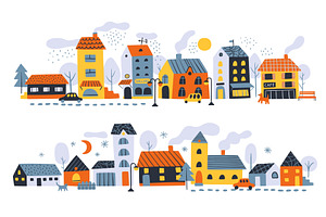 Small houses streets. Rural little, an Object Illustration by Vectorbuum