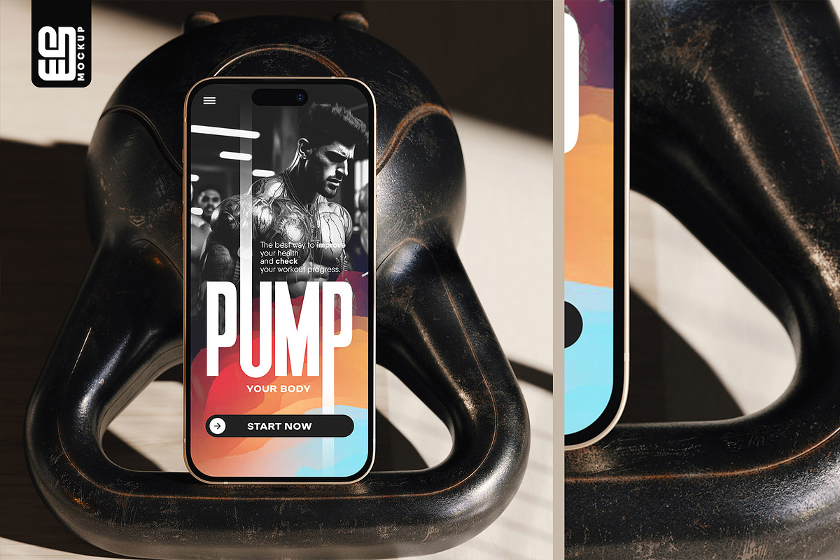 Smartphone with Dumbbells Mockup, an iPhone Mockup by SD Mockup (Photo 2 of 3)