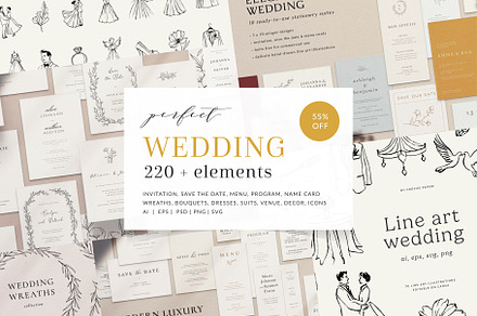 PERFECT WEDDING | 220+ elements, a Branding & Logo Template by Crocus Paperi