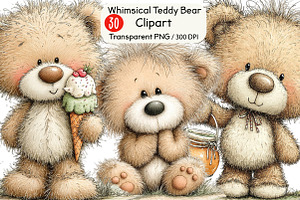Whimsical Teddy Bear Clipart, an Animal Illustration by Black Bird Studio