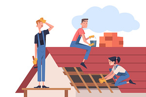Roof Repair with People, a Person Illustration by TopVectors