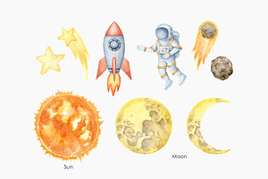 Watercolor Celestial Bodies Clipart