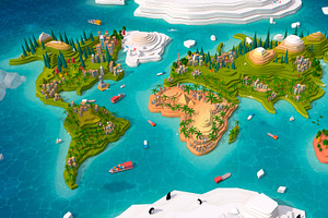 Cartoon Low Poly Earth World Map 2.0