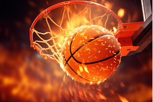 Basketball soaring through blazing, a Sports & Recreation Photo by Ungvar Studio