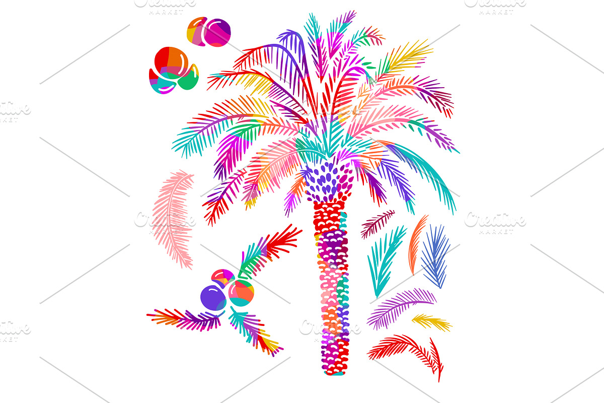 Object: colored palm tree. Hand, an Object Illustration by Nenahliadava Design