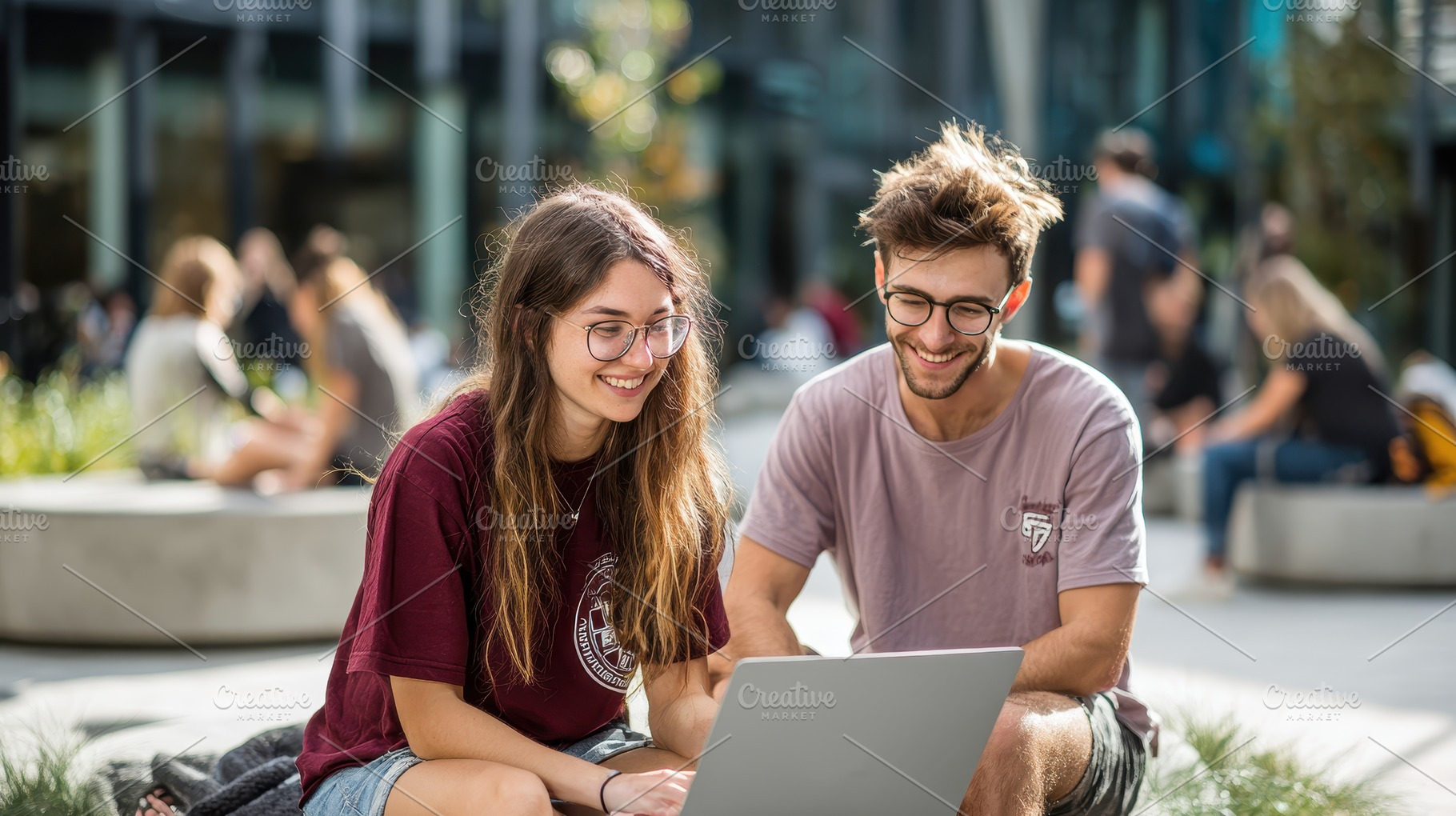 Students collaborating on laptop out, a Photo by Pixeness Studio