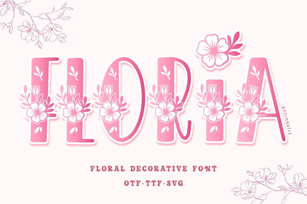 Floria – Floral Decorative Font, a Symbol Font by AnningArts (Photo 1 of 7)