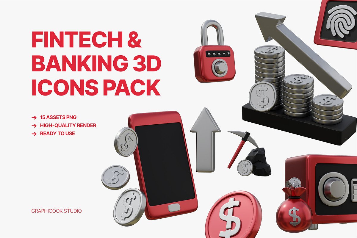 Fintech & Banking 3D Icons Pack, an Object Illustration by graphicook (Photo 1 of 3)