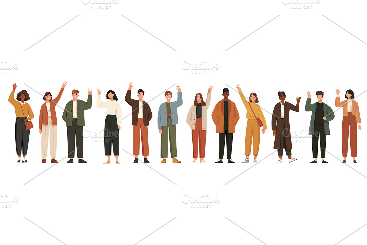 Smile people waving. Multicultural, a Person Illustration by Stock-Smart-Start