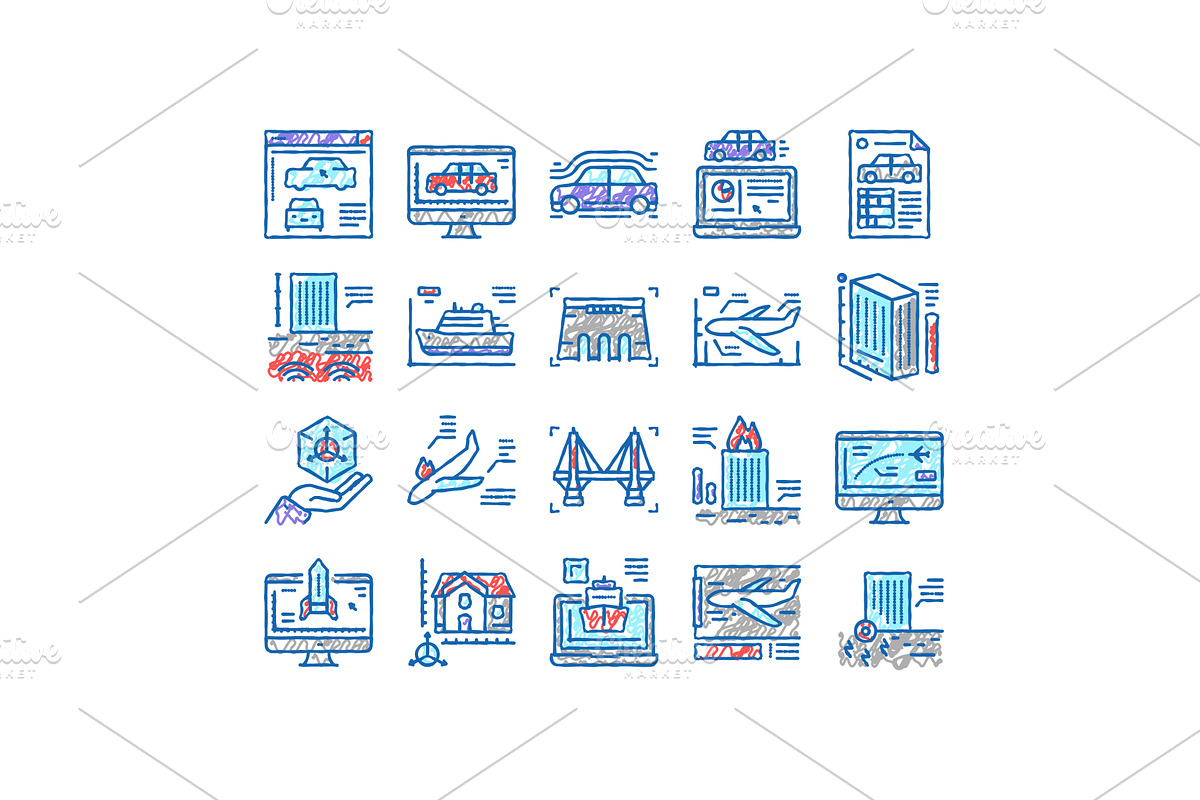 Modeling Engineering set Icons hand, an Object Illustration by pikepicture