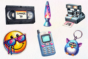 Watercolor Nostalgic 90s Clipart, an Illustration by CreationArt (Thumbnail 2 of 4)
