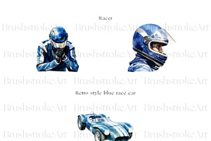 Blue Racing Car Clipart, Vintage Car