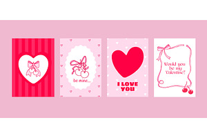 Vintage Valentine cards set with, a Texture Illustration by art PVP - market