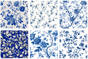 Blue French Toile Floral Pattern, a Pattern Graphic by DreamArtGraphic (Thumbnail 3 of 5)