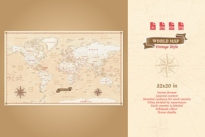 World Map Vector - Vintage Style