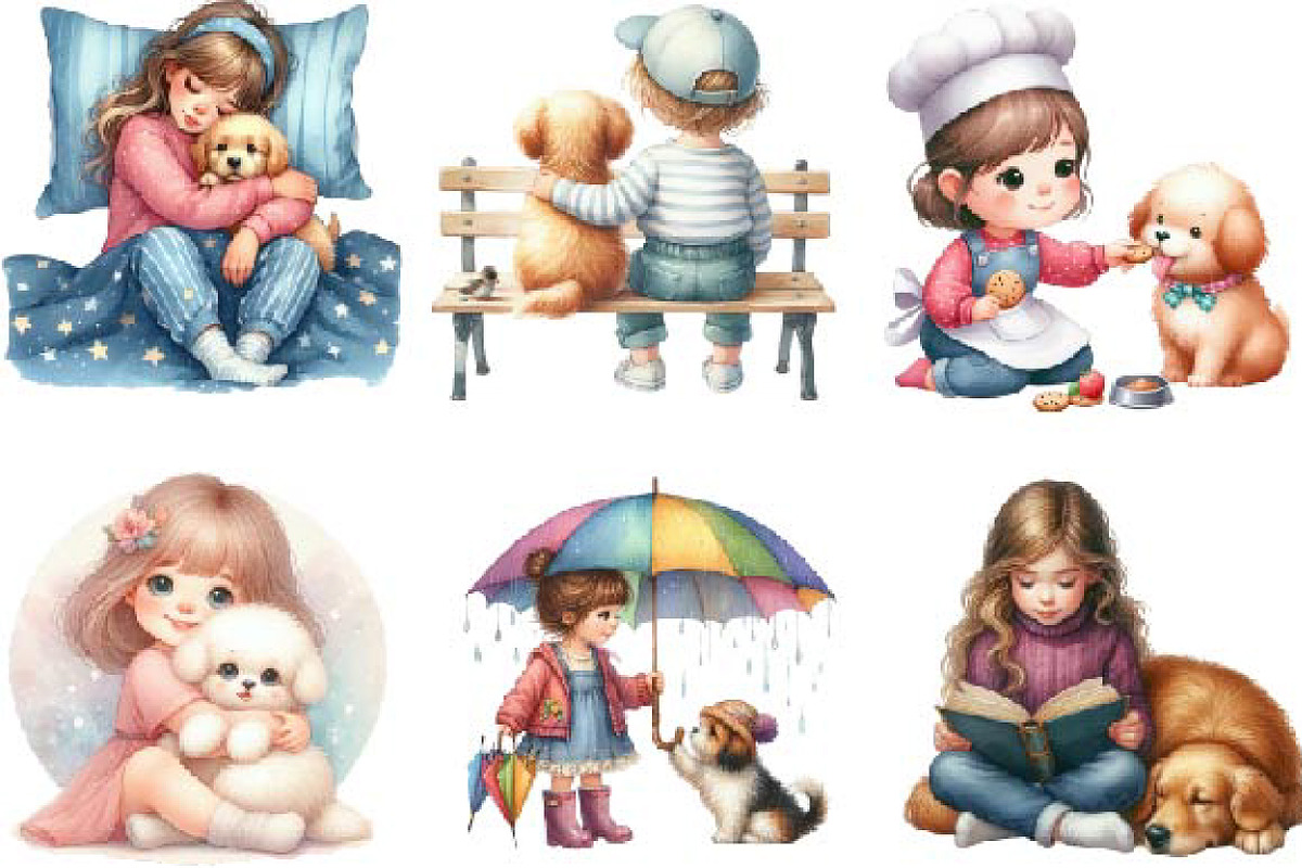 Little Girl and Dog Clipart, an Illustration by Designking (Photo 3 of 4)