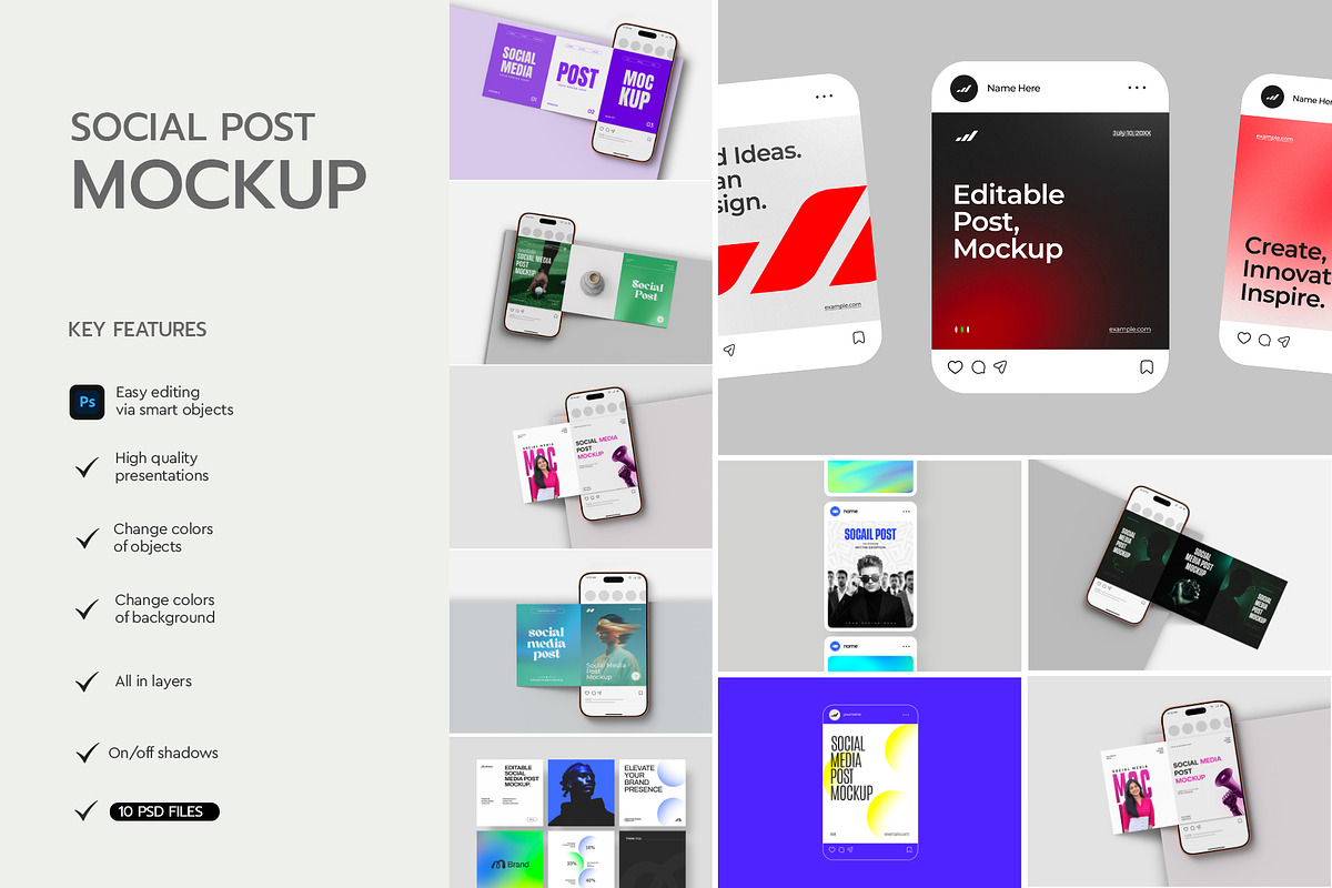 Social Media Post Mockup Bundle, an Advertising Mockup by graphypix (Photo 2 of 13)