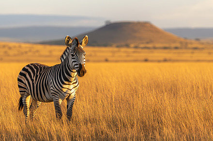 Zebra standing majestically in golde, a Background Photo by Pixeness