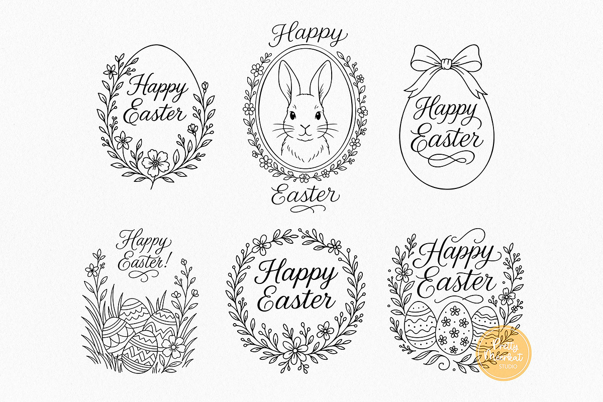 Cute Easter Clipart Bundle, Line Art, a Seasonal Illustration by Pretty Meerkat (Photo 3 of 7)