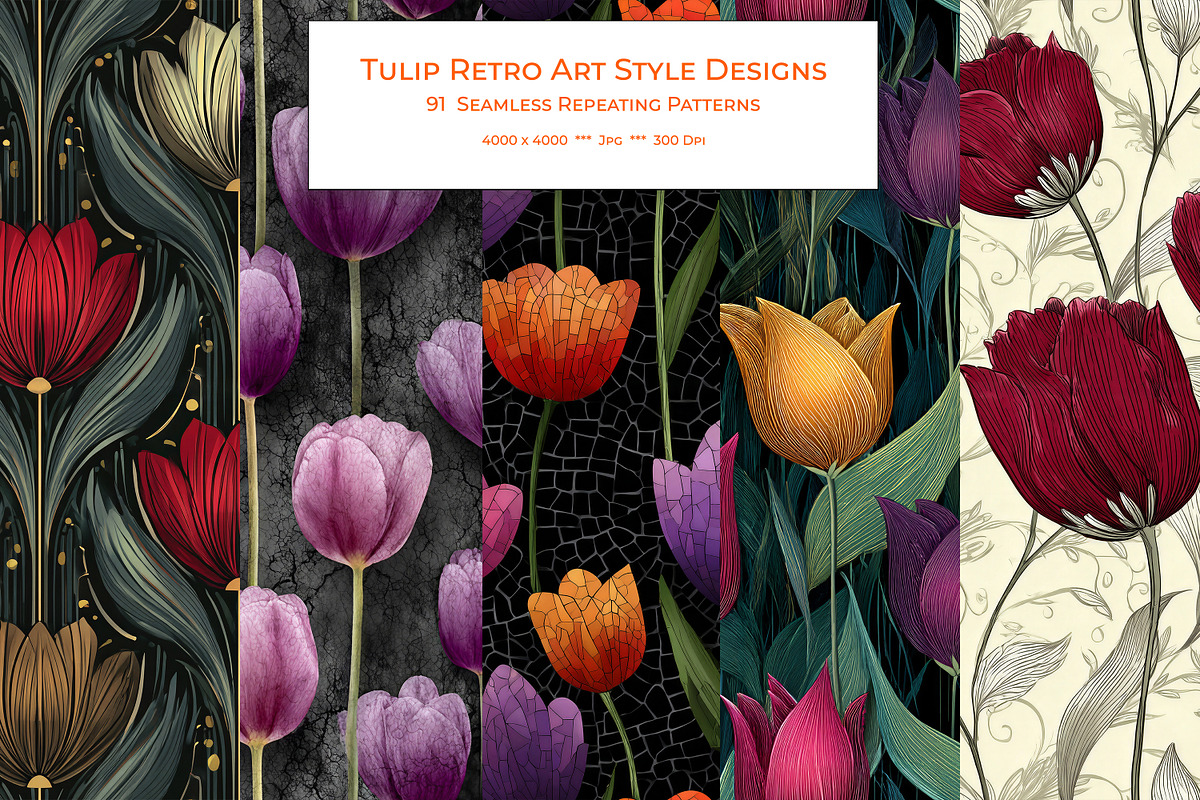 Tulip Retro Art Style Patterns, a Pattern Graphic by karenfoleyphoto (Photo 1 of 17)