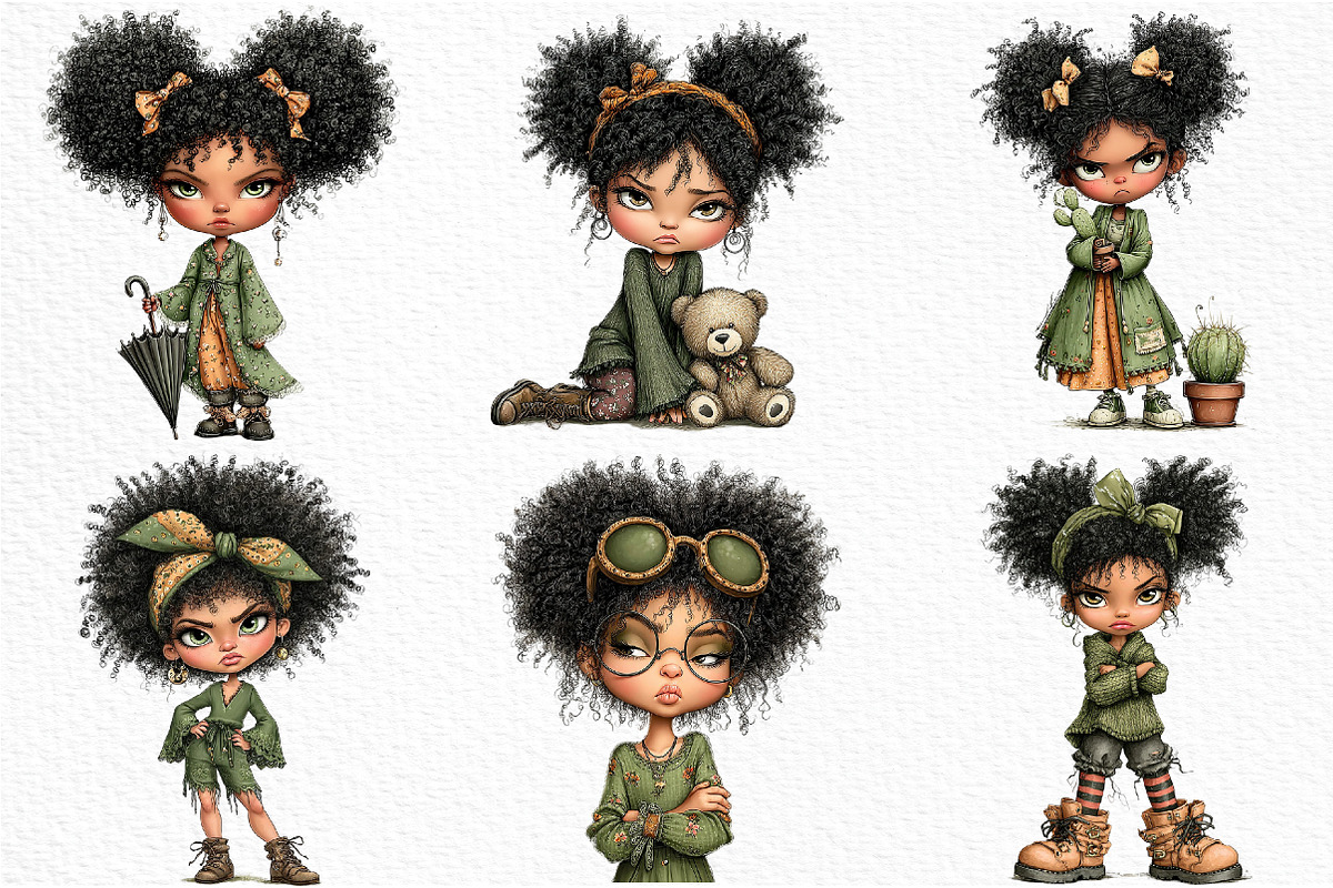Quirky Grumpy Black Girl Clipart, a Seasonal Illustration by Craft Nest (Photo 3 of 12)