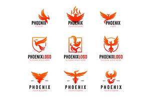 Phoenix silhouette emblems. Burning, an Object Illustration by YummyBuum