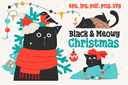 Black & Meowy Christmas | Hand Drawn, a Graphic by svetlana.belaia (Thumbnail 1 of 9)