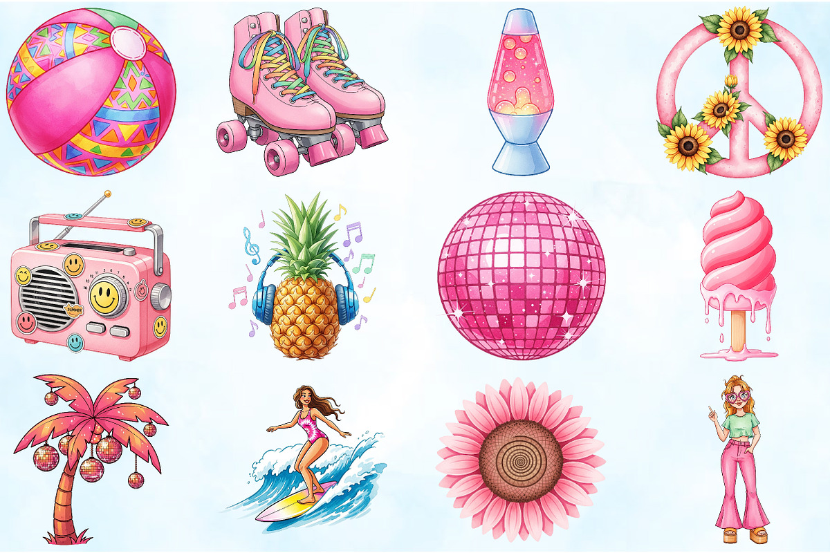 Pink Groovy Summer Clipart, an Illustration by Craft Nest (Photo 3 of 6)