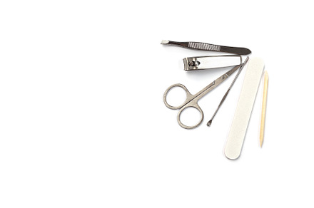 Manicure or pedicure equipment, spa set isolated on white, horizontal, top view, a Beauty & Fashion Photo by iuliia_n