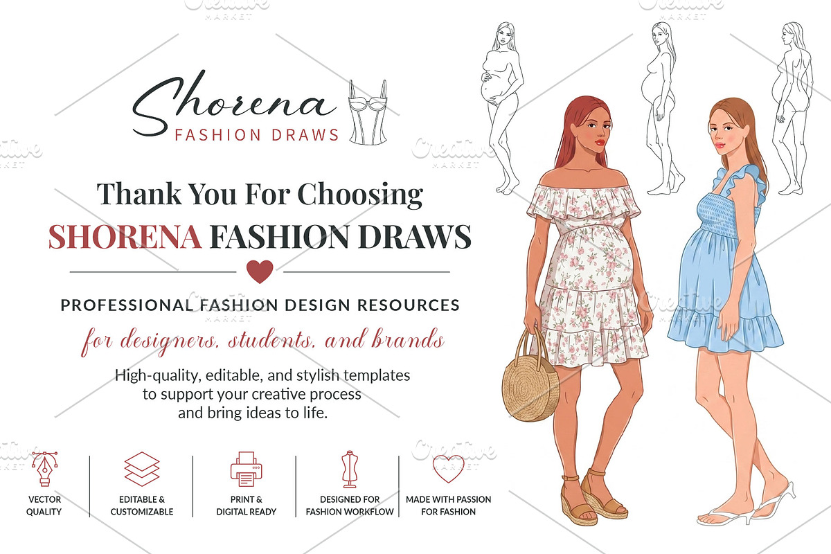 Maternity Fashion Croquis Templates, a Person Illustration by Shorena Fashion Draws (Photo 12 of 12)