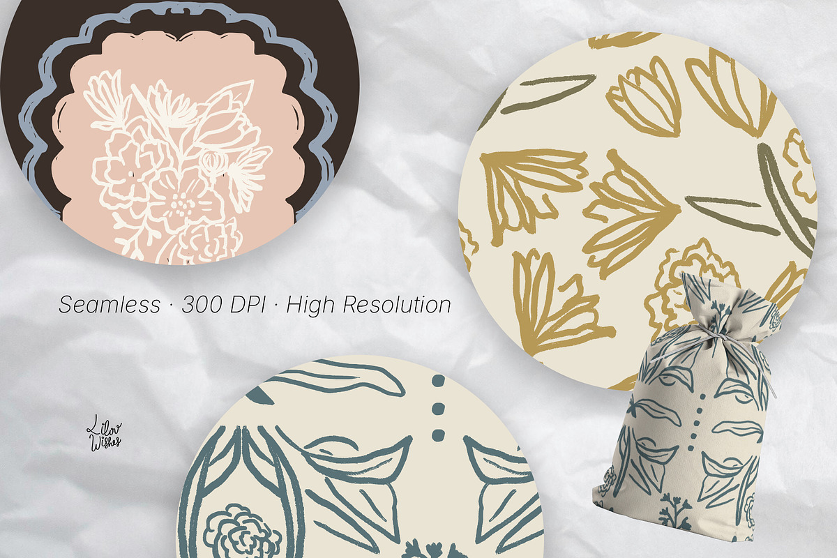 Vintage Floral Line Art Patterns, a Pattern Graphic by lilovwishes (Photo 3 of 7)