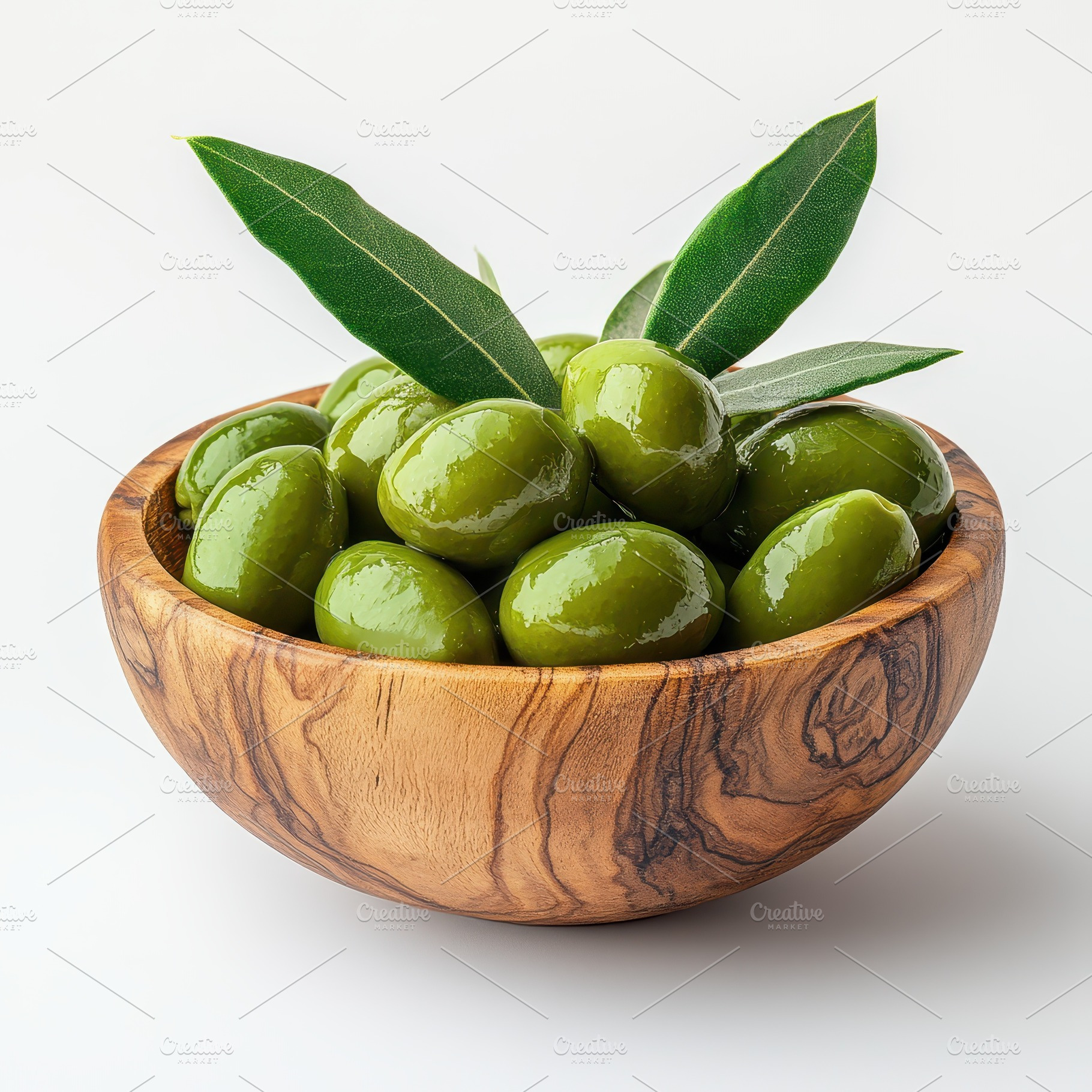 Green olives in wooden bowl with oli, a Food & Drink Photo by Pixeness Studio