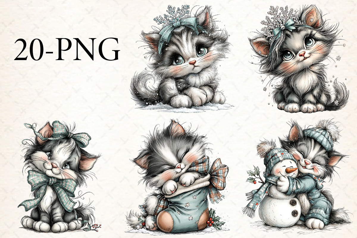 Whimsical Christmas Cats Clipart, a Seasonal Illustration by Libby Wishes (Photo 3 of 3)
