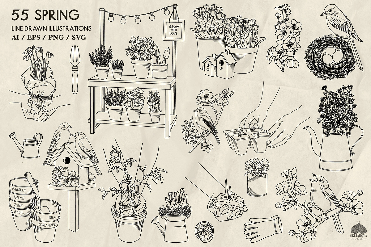 Spring Line Art Bundle 10 in 1, a Decorative Illustration by Skliarova (Photo 5 of 11)