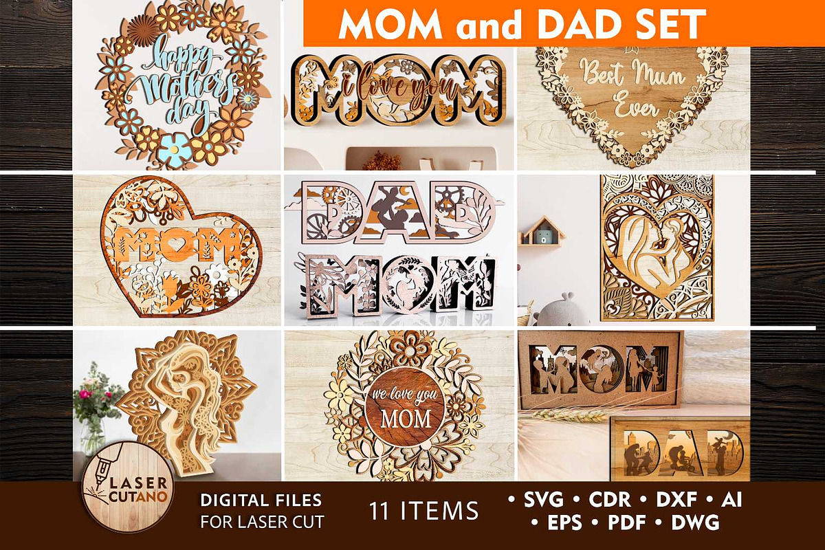 Mom and Dad Set Multilayer Templates, a Templates & Theme by LaserCutano (Photo 1 of 9)