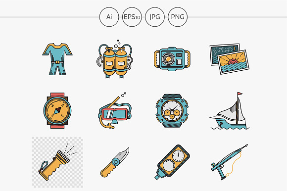 Sea vacation flat color vector icons preview 2