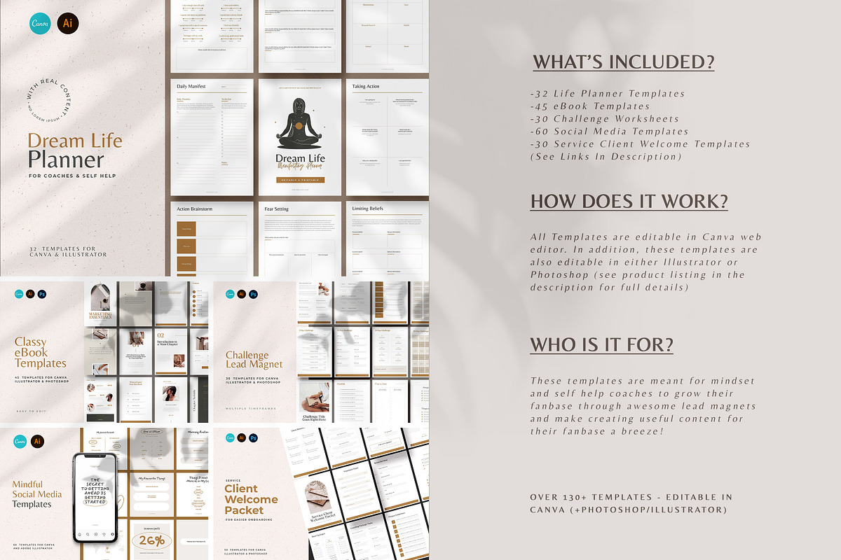 Mindset Coach Bundle For CANVA, a Templates & Theme by AndrewPixel