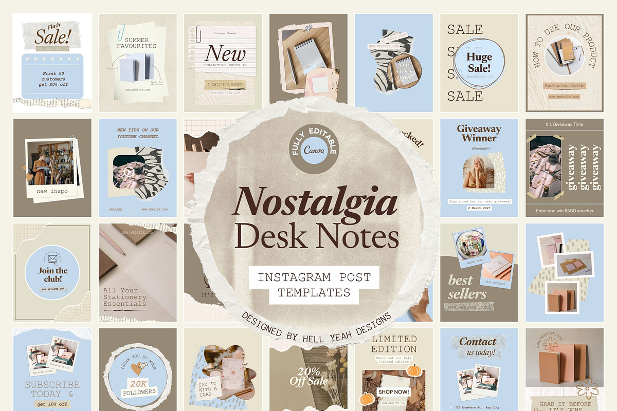 Nostalgia Instagram Post Templates, a Social Media Template by Hell Yeah Designs (Photo 1 of 9)