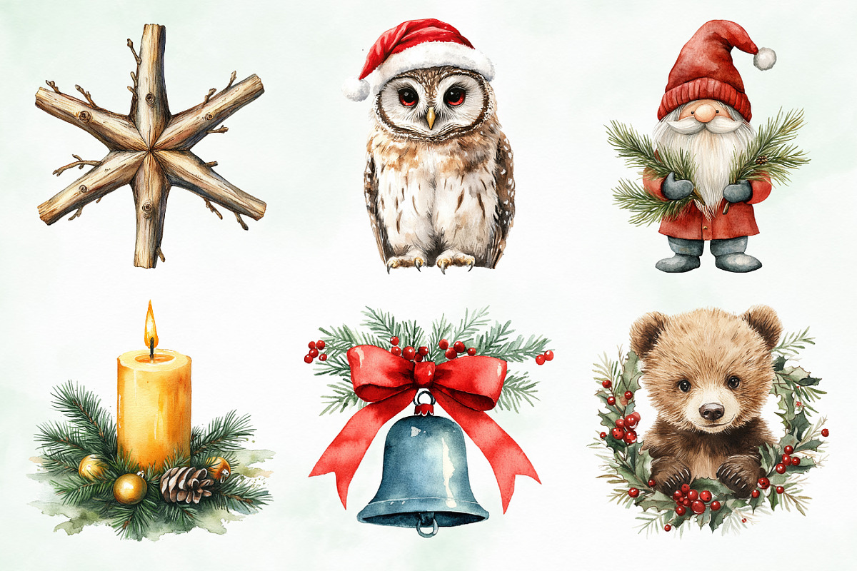 Woodland Christmas Clipart, an Illustration by Creative Art (Photo 4 of 10)