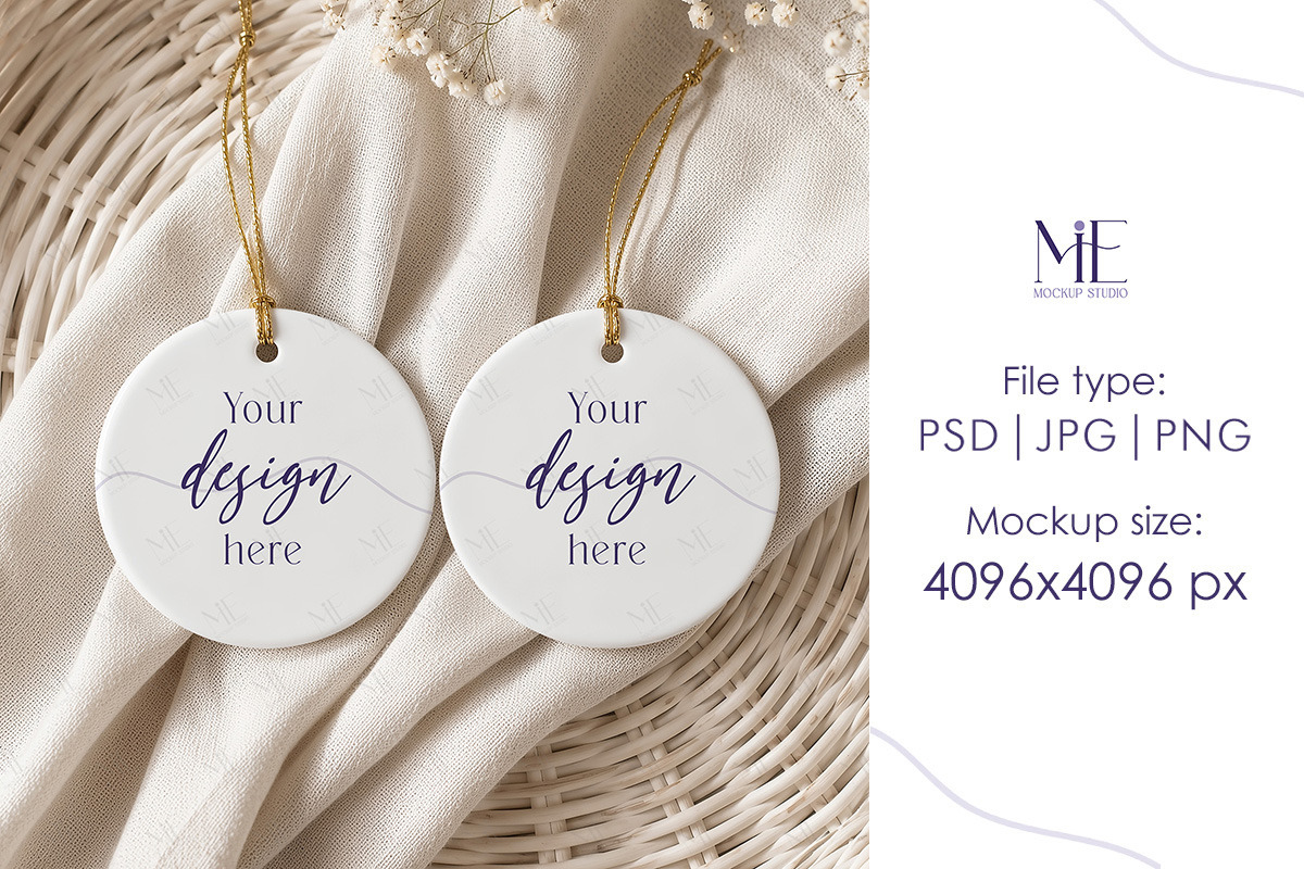 Round Ceramic Ornament Mockup Set, a Merchandise Mockup by Mie Mockup Studio (Photo 2 of 7)