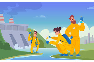 Water samples. Characters scientists, an Illustration by Onyx