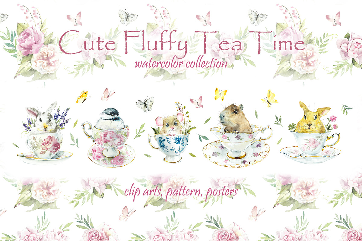 Cute Fluffy Tea Time, an Animal Illustration by Budogoshch (Photo 1 of 15)