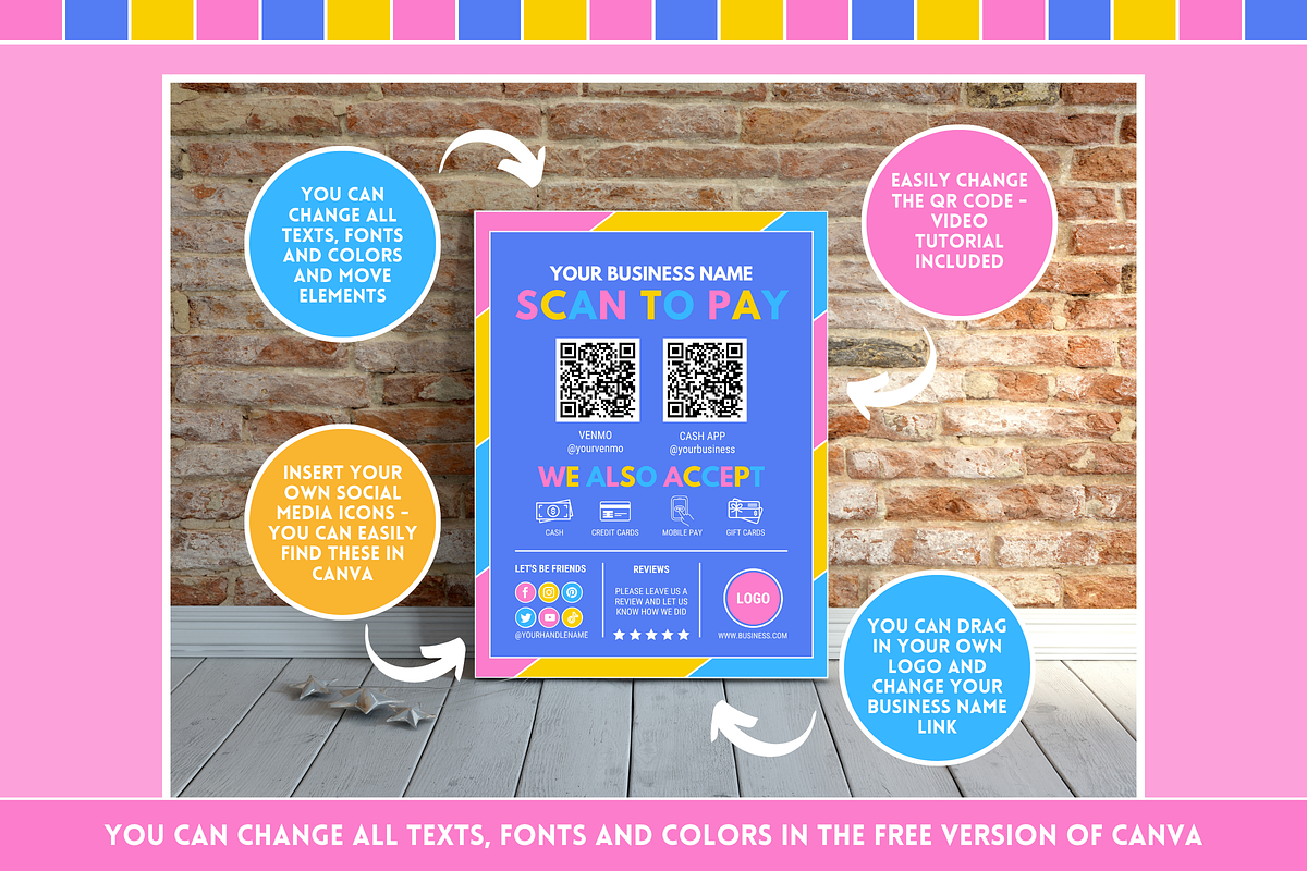 Colorful Scan to Pay sign, a Stationery Template by SunshineStudioBoutique (Photo 4 of 10)