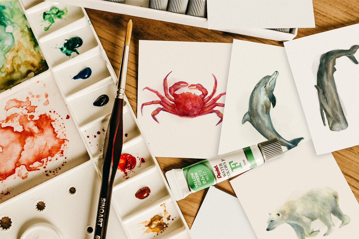Watercolor sea creatures, an Illustration by Onceli*art (Photo 5 of 8)