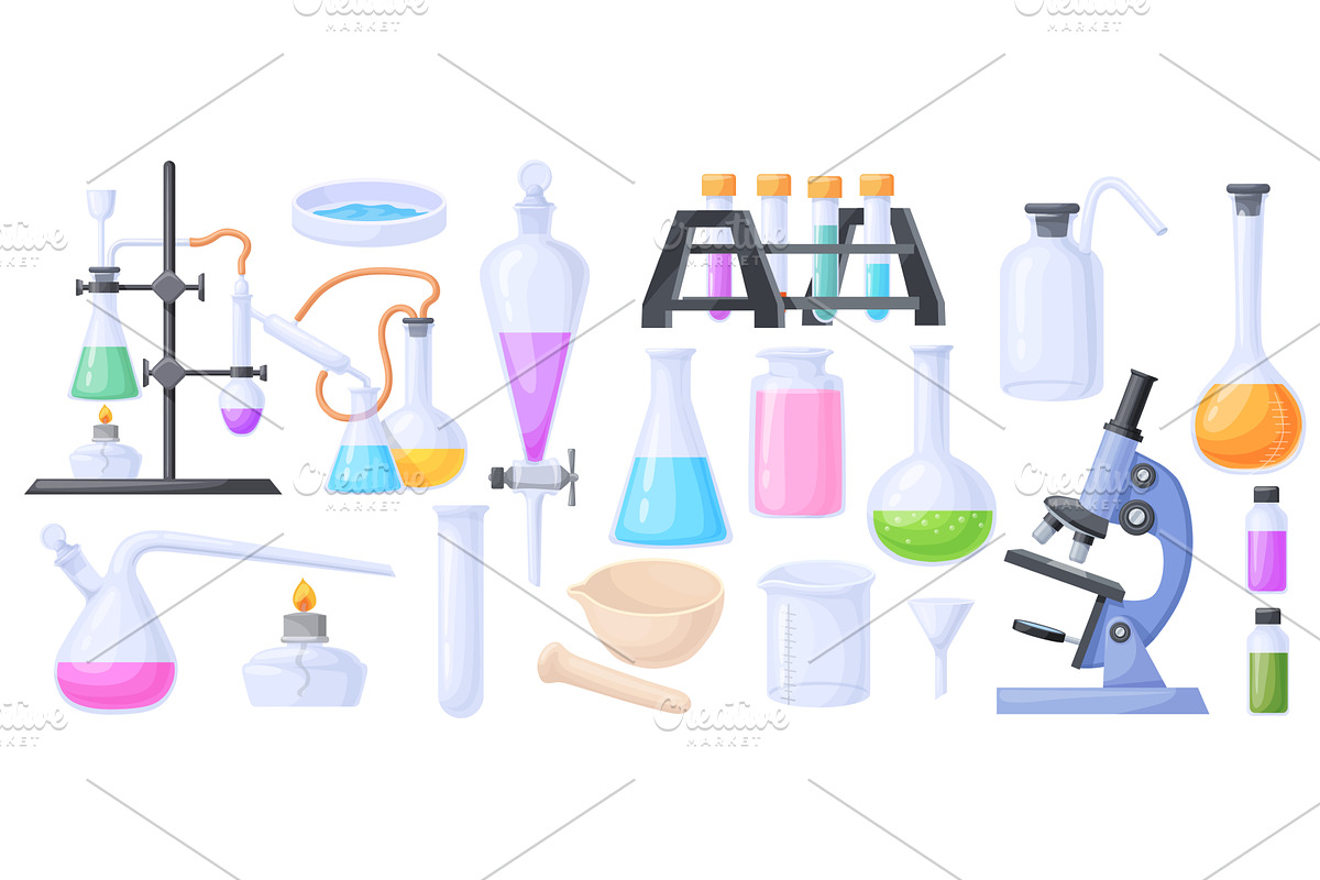 Cartoon chemistry tools. Laboratory, an Illustration by Stock-Smart-Start