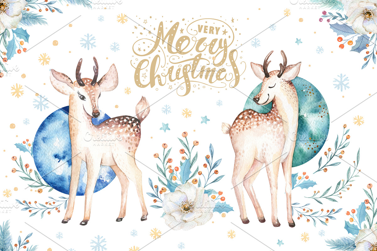 Watercolor Christmas deer, an Animal Illustration by Peace ART (Photo 2 of 11)