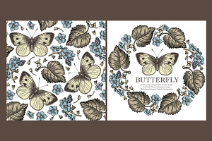 Set Butterflies Flowers Grape Card